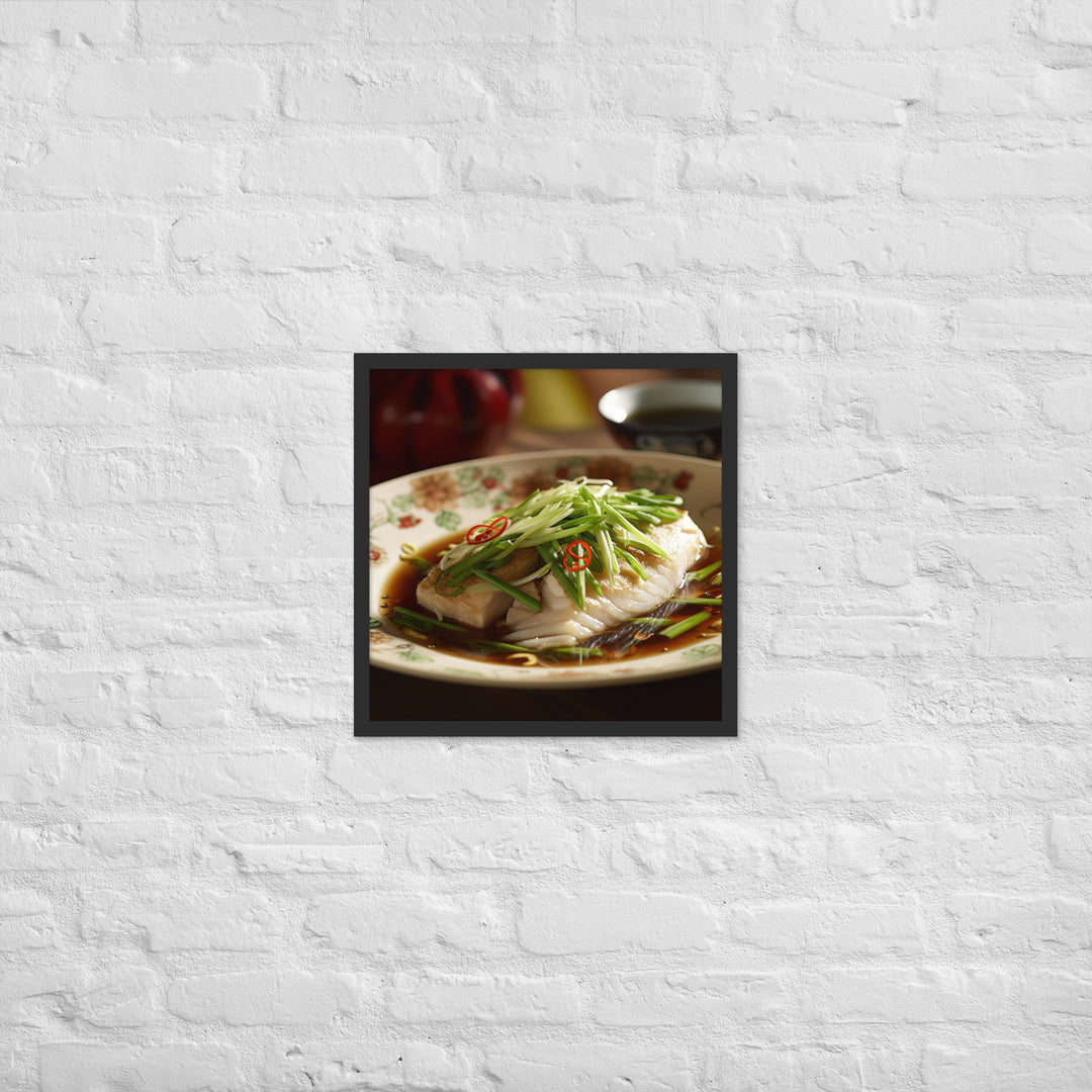 Steamed Fish with Ginger and Scallions Framed poster 🤤 from Yumify.AI