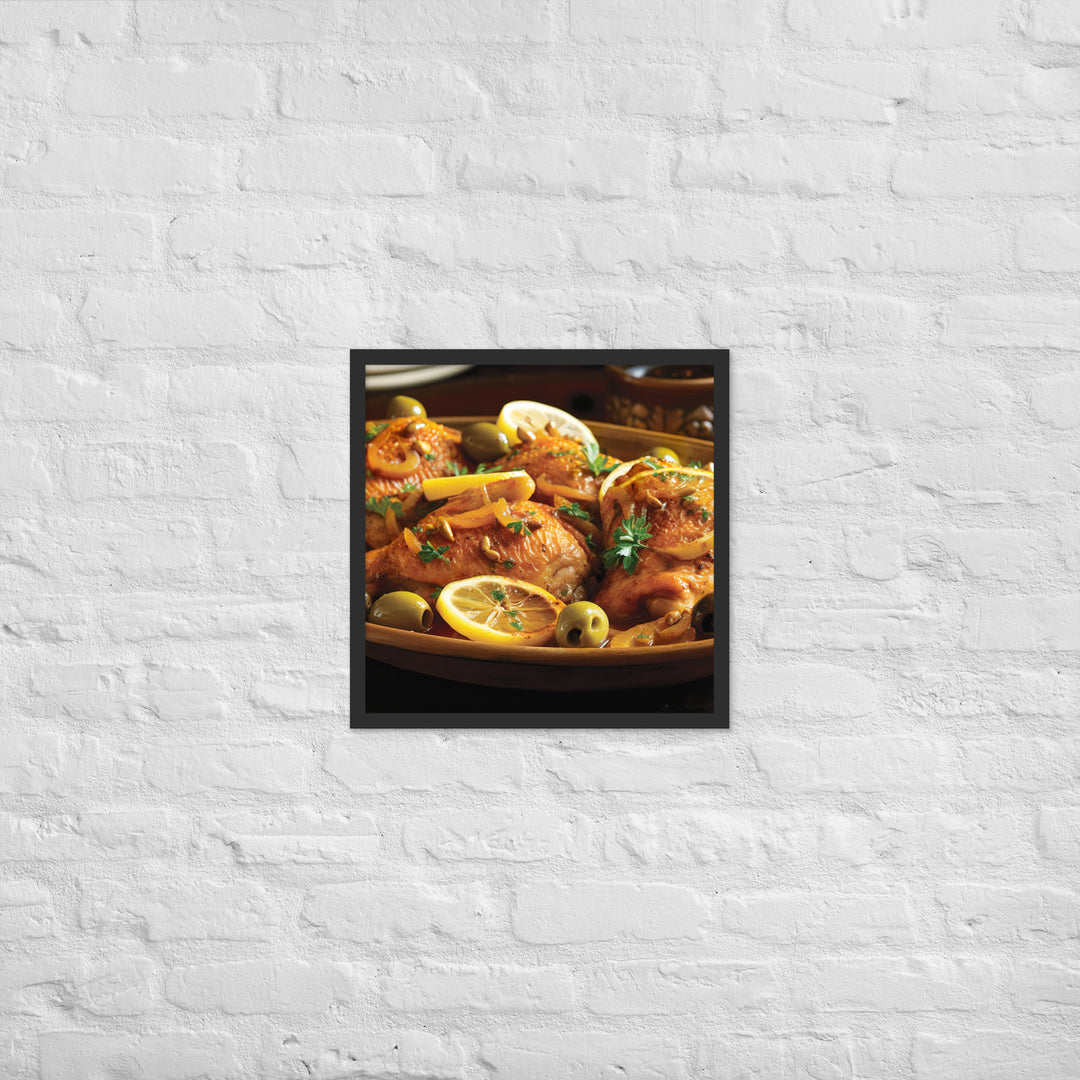 Moroccan Chicken with Preserved Lemons and Olives Framed poster 🤤 from Yumify.AI