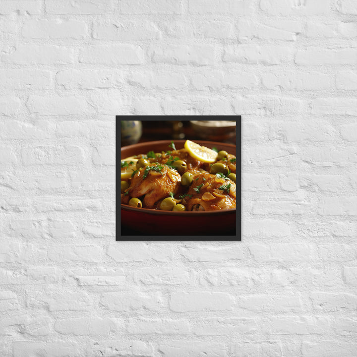 Moroccan Chicken with Preserved Lemons and Olives Framed poster 🤤 from Yumify.AI