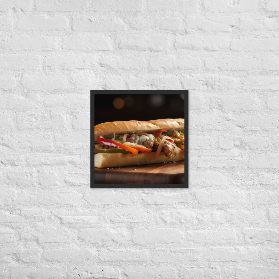 Sausage and peppers sandwich Framed poster 🤤 from Yumify.AI