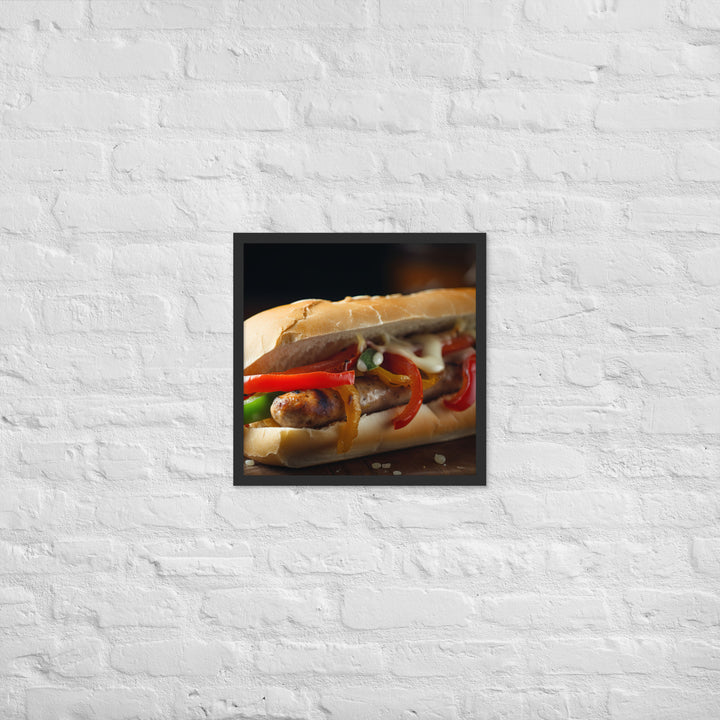 Sausage and peppers sandwich Framed poster 🤤 from Yumify.AI