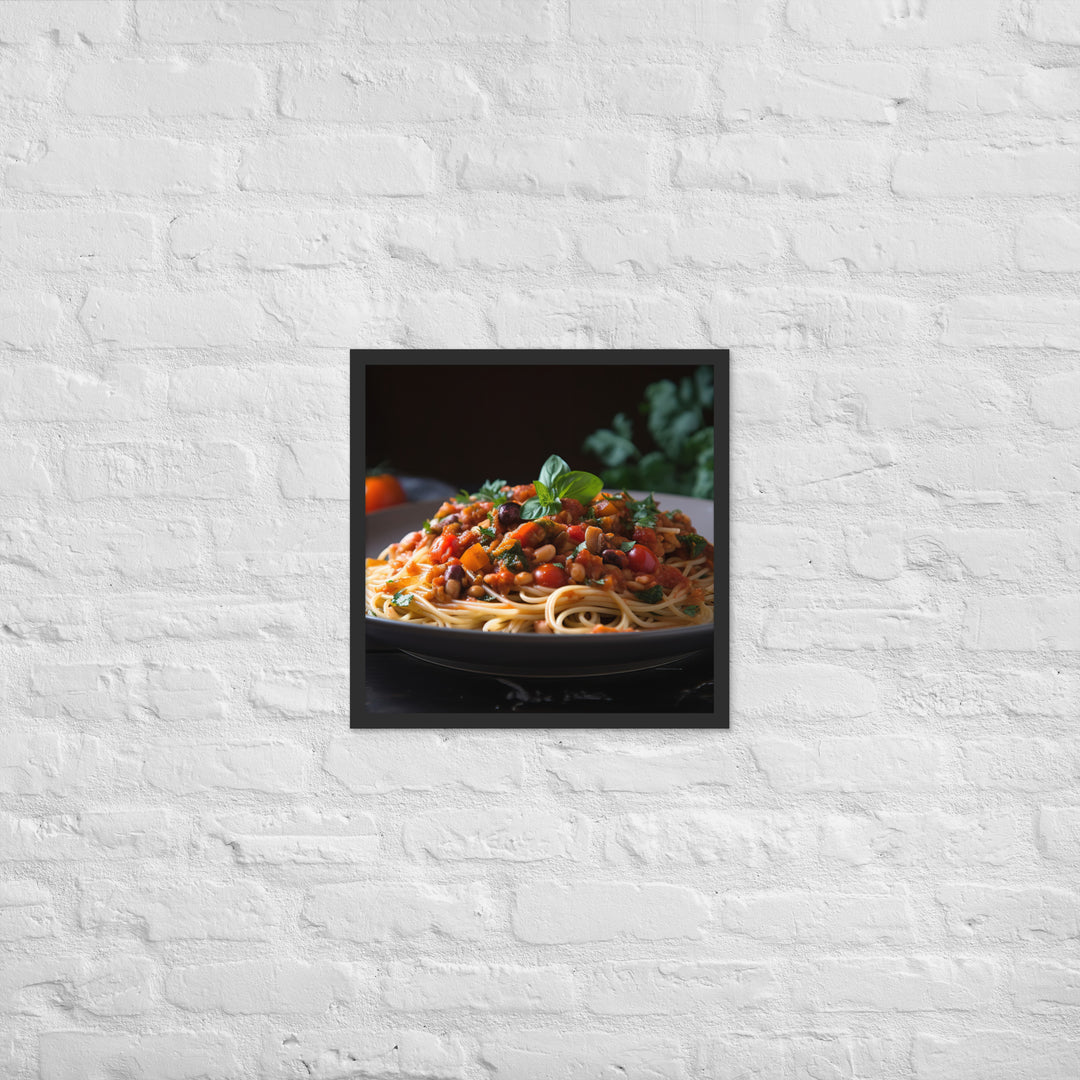 Vegan Spaghetti with Tomato Sauce Framed poster 🤤 from Yumify.AI