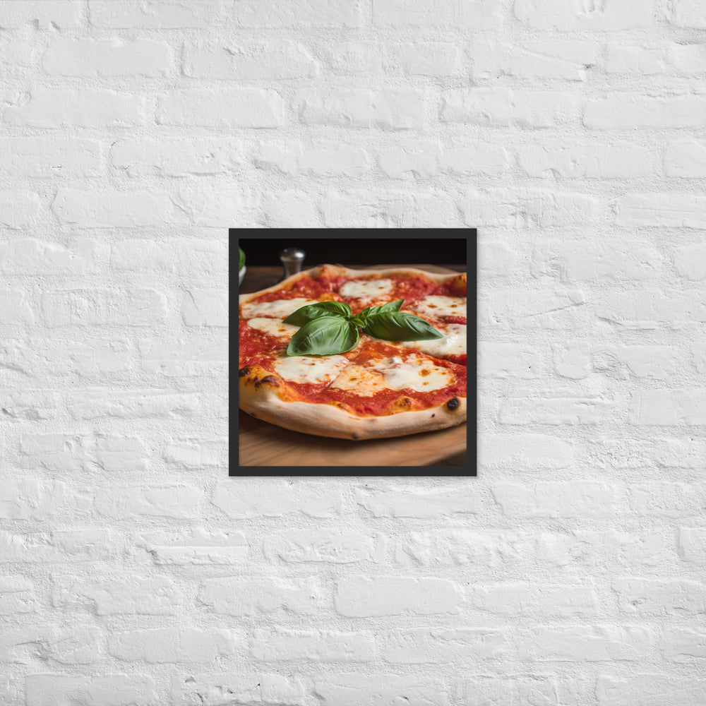 A Margherita Pizza with Fresh Basil Framed poster 🤤 from Yumify.AI