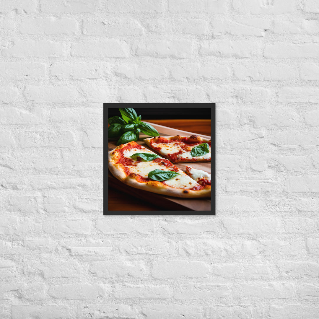 A Margherita Pizza with Fresh Basil Framed poster 🤤 from Yumify.AI