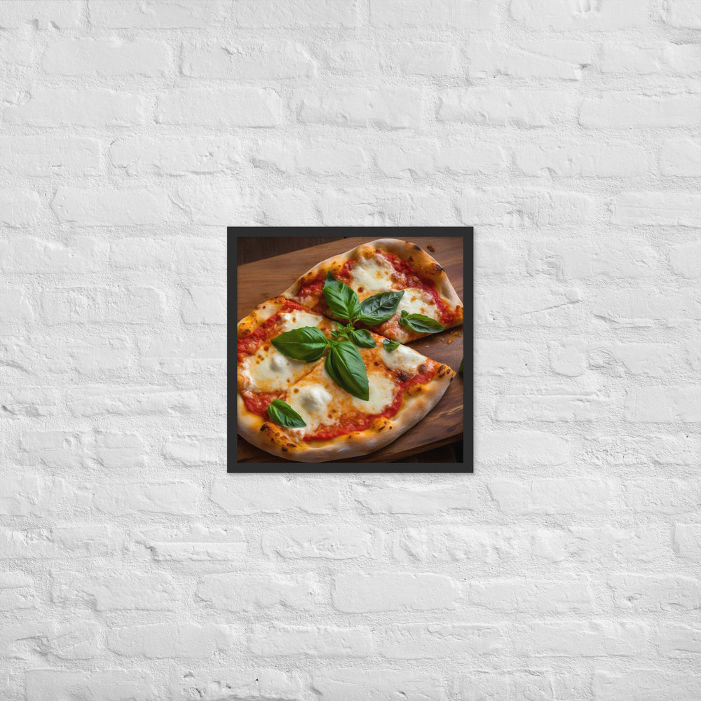 A Margherita Pizza with Fresh Basil Framed poster 🤤 from Yumify.AI