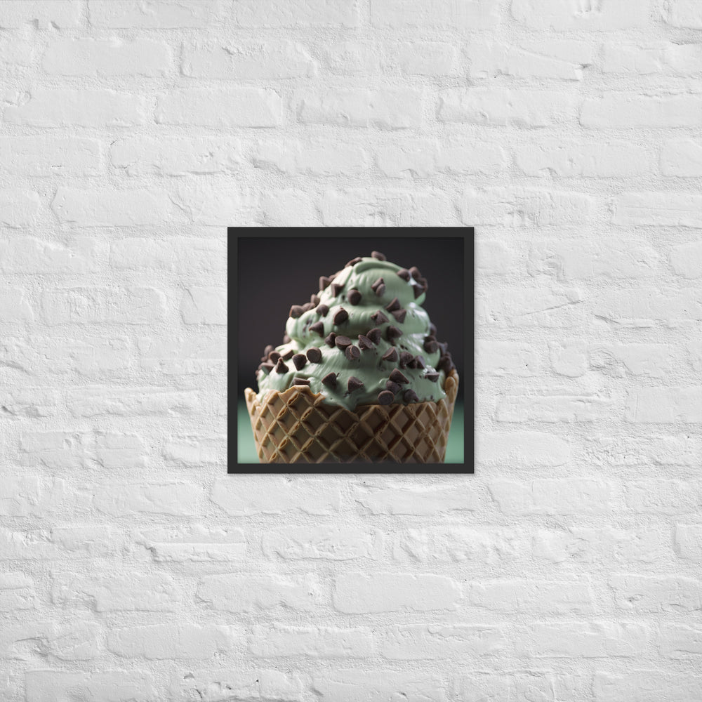 Mint Chocolate Chip Soft Serve Waffle Cone Framed poster 🤤 from Yumify.AI
