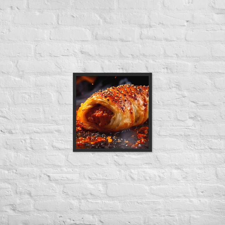 Spicy Sausage Roll Framed poster 🤤 from Yumify.AI