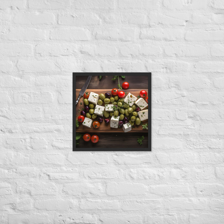 Beautiful spread of feta cheese cubes Framed poster 🤤 from Yumify.AI