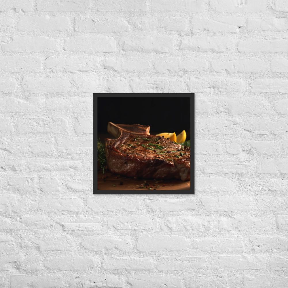 T-Bone Steak on a Wooden Board Framed poster 🤤 from Yumify.AI