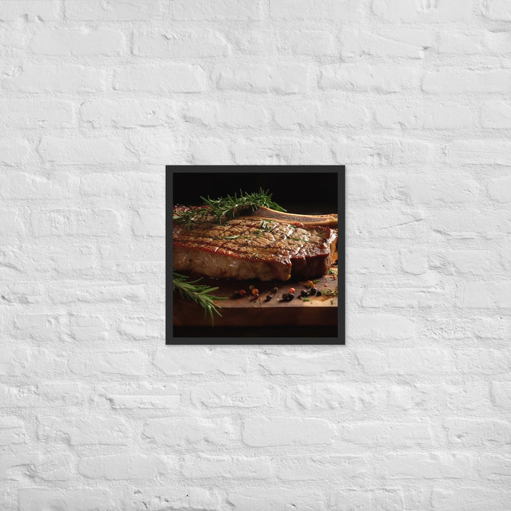 T-Bone Steak on a Wooden Board Framed poster 🤤 from Yumify.AI