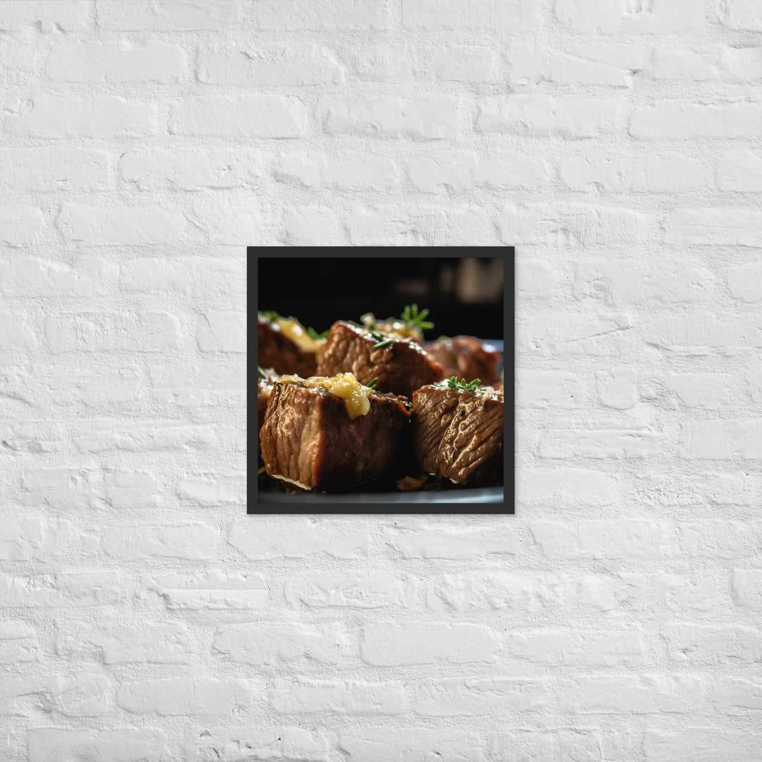 Sirloin Steak Bites with Garlic Butter Framed poster 🤤 from Yumify.AI