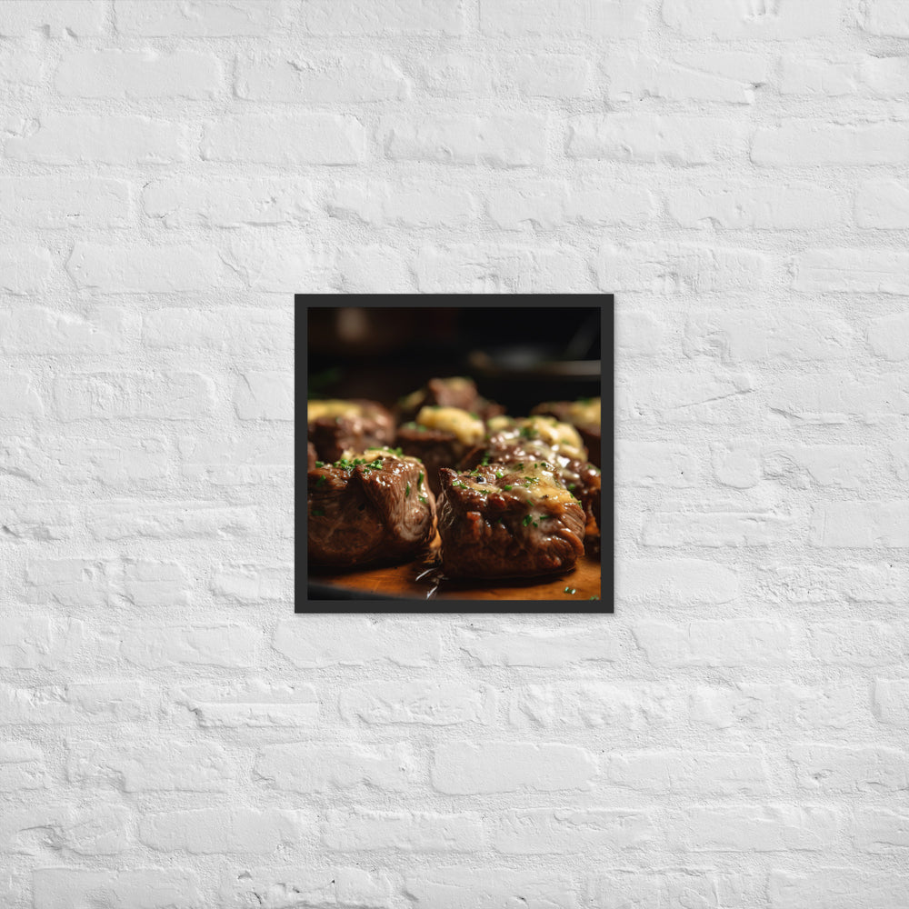 Sirloin Steak Bites with Garlic Butter Framed poster 🤤 from Yumify.AI