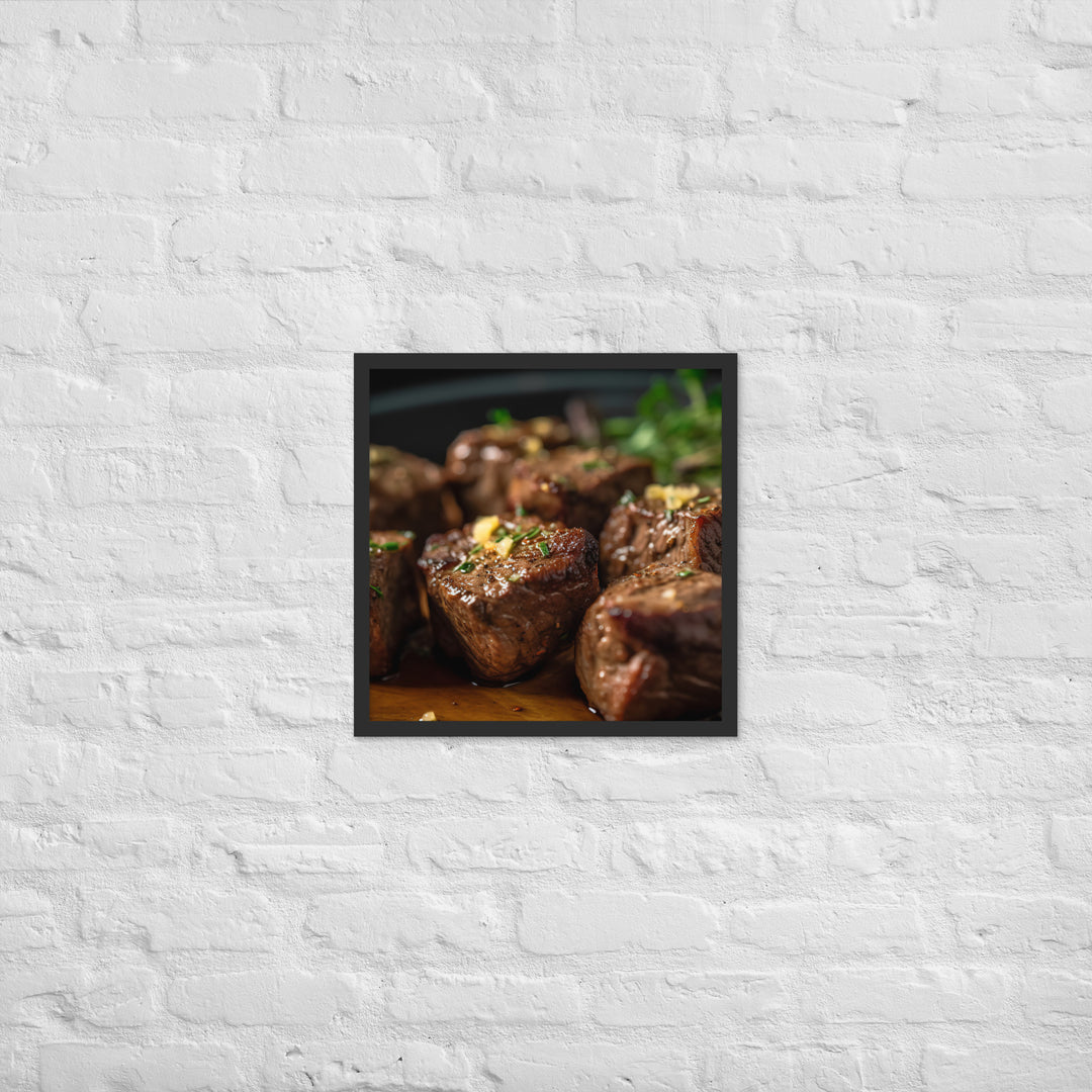 Sirloin Steak Bites with Garlic Butter Framed poster 🤤 from Yumify.AI