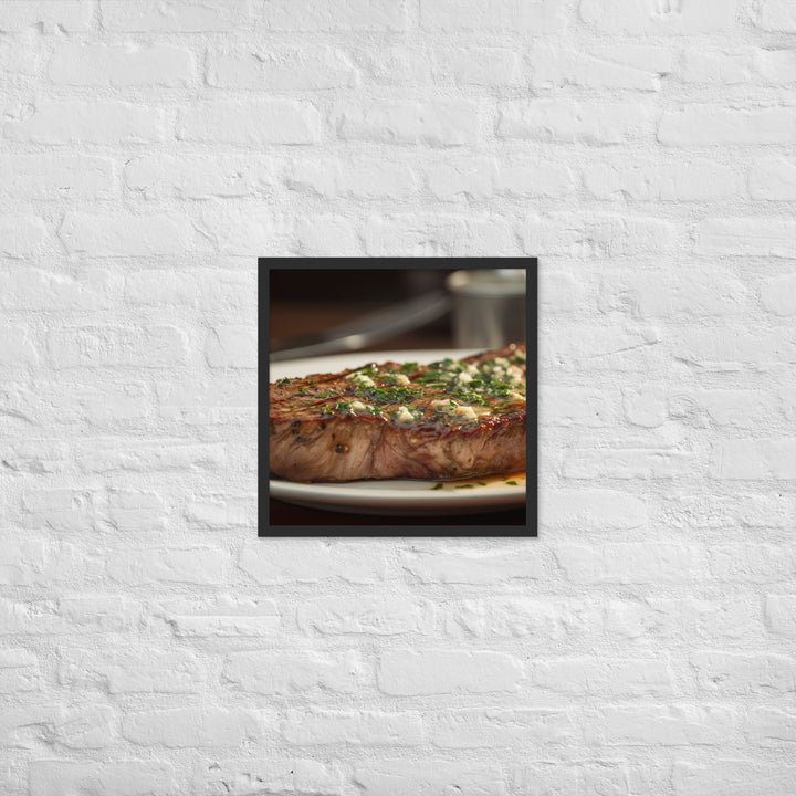 New York Strip Steak with Garlic Butter and Herbs Framed poster 🤤 from Yumify.AI