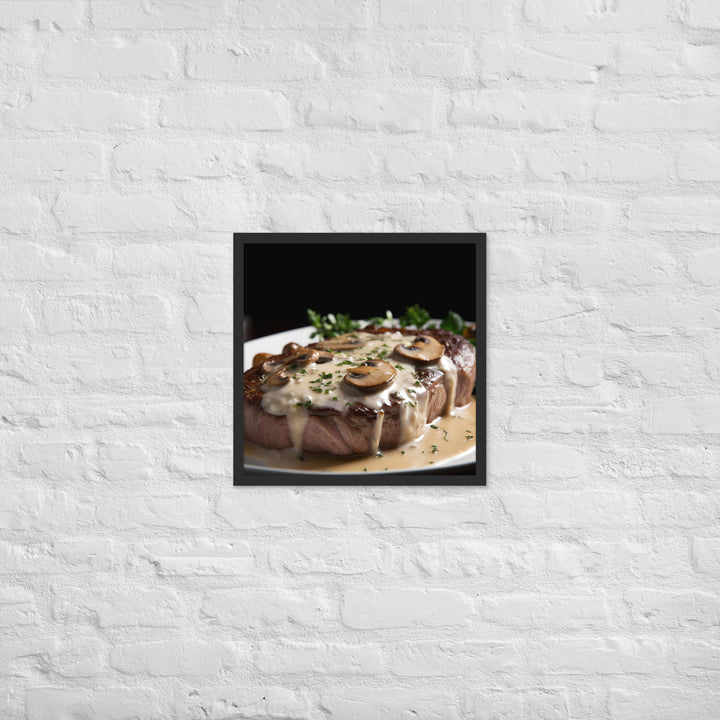 New York Strip Steak with Creamy Mushroom Sauce Framed poster 🤤 from Yumify.AI