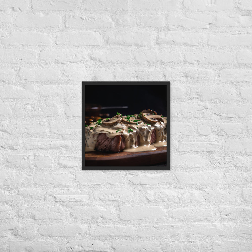 New York Strip Steak with Creamy Mushroom Sauce Framed poster 🤤 from Yumify.AI