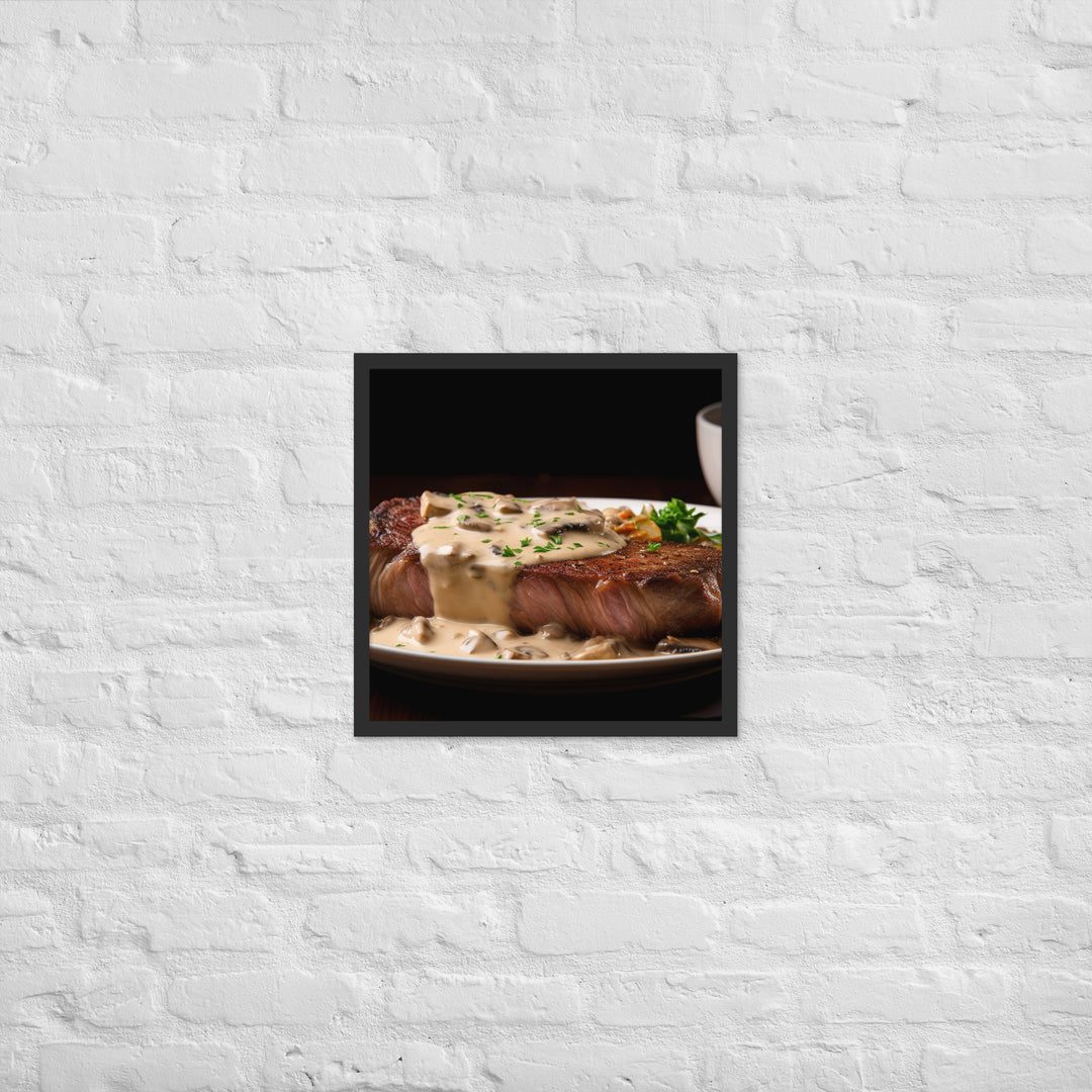 New York Strip Steak with Creamy Mushroom Sauce Framed poster 🤤 from Yumify.AI