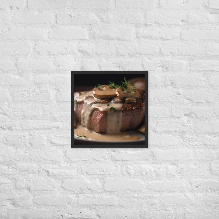 New York Strip Steak with Creamy Mushroom Sauce Framed poster 🤤 from Yumify.AI