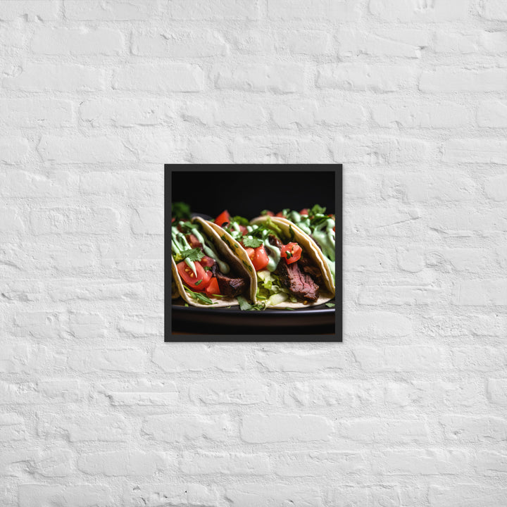 Hanger Steak Tacos with Cilantro Lime Sauce Framed poster 🤤 from Yumify.AI