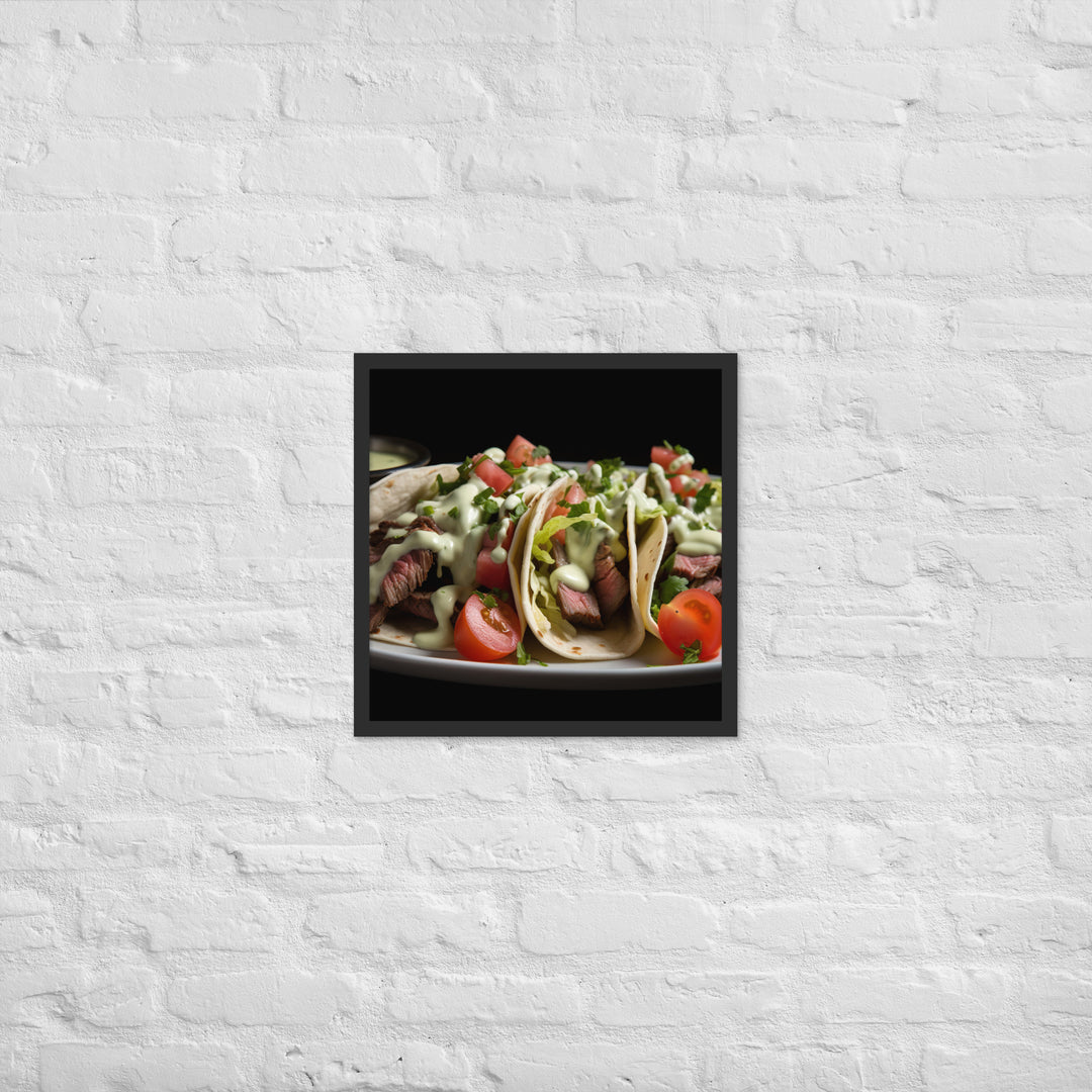 Hanger Steak Tacos with Cilantro Lime Sauce Framed poster 🤤 from Yumify.AI