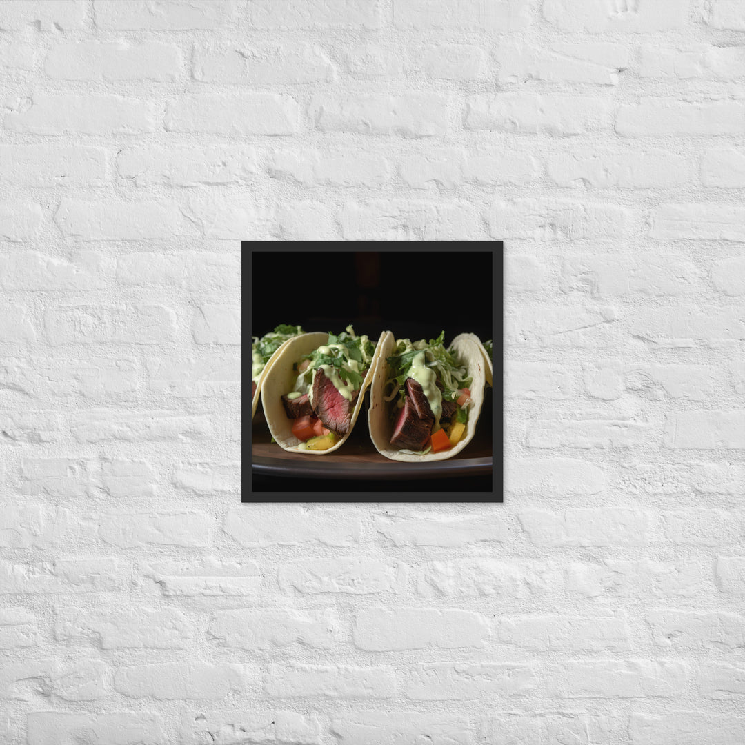 Hanger Steak Tacos with Cilantro Lime Sauce Framed poster 🤤 from Yumify.AI