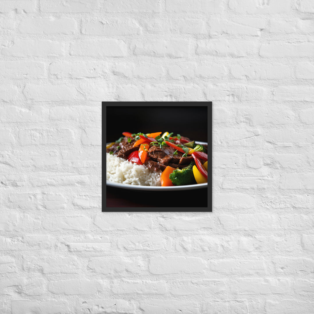 Hanger Steak Stir Fry with Mixed Vegetables Framed poster 🤤 from Yumify.AI