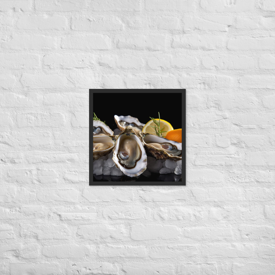 Succulent Eastern Oysters on Ice Framed poster 🤤 from Yumify.AI