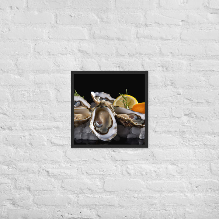 Succulent Eastern Oysters on Ice Framed poster 🤤 from Yumify.AI