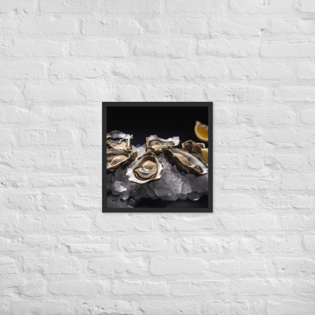 Succulent Eastern Oysters on Ice Framed poster 🤤 from Yumify.AI