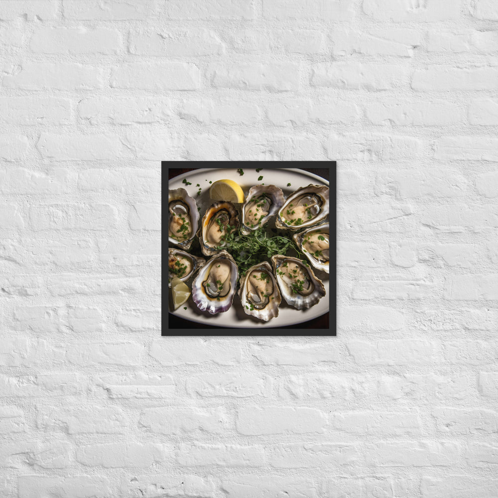 Grilled Wellfleet Oysters with Garlic Butter Framed poster 🤤 from Yumify.AI