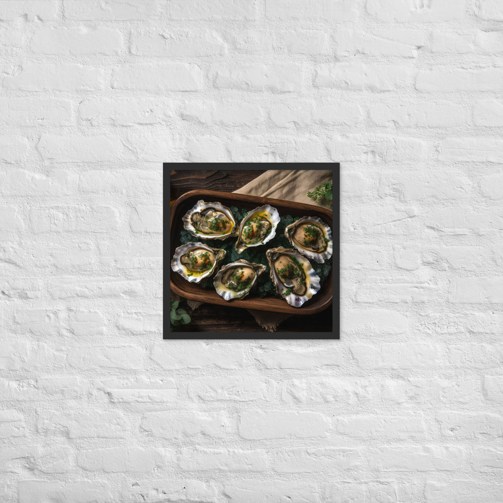 Grilled Olympia Oysters with Herb Butter Framed poster 🤤 from Yumify.AI