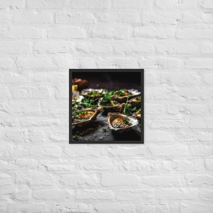 Grilled Olympia Oysters with Herb Butter Framed poster 🤤 from Yumify.AI