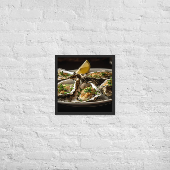 Grilled Malpeque Oysters with Garlic Butter Framed poster 🤤 from Yumify.AI