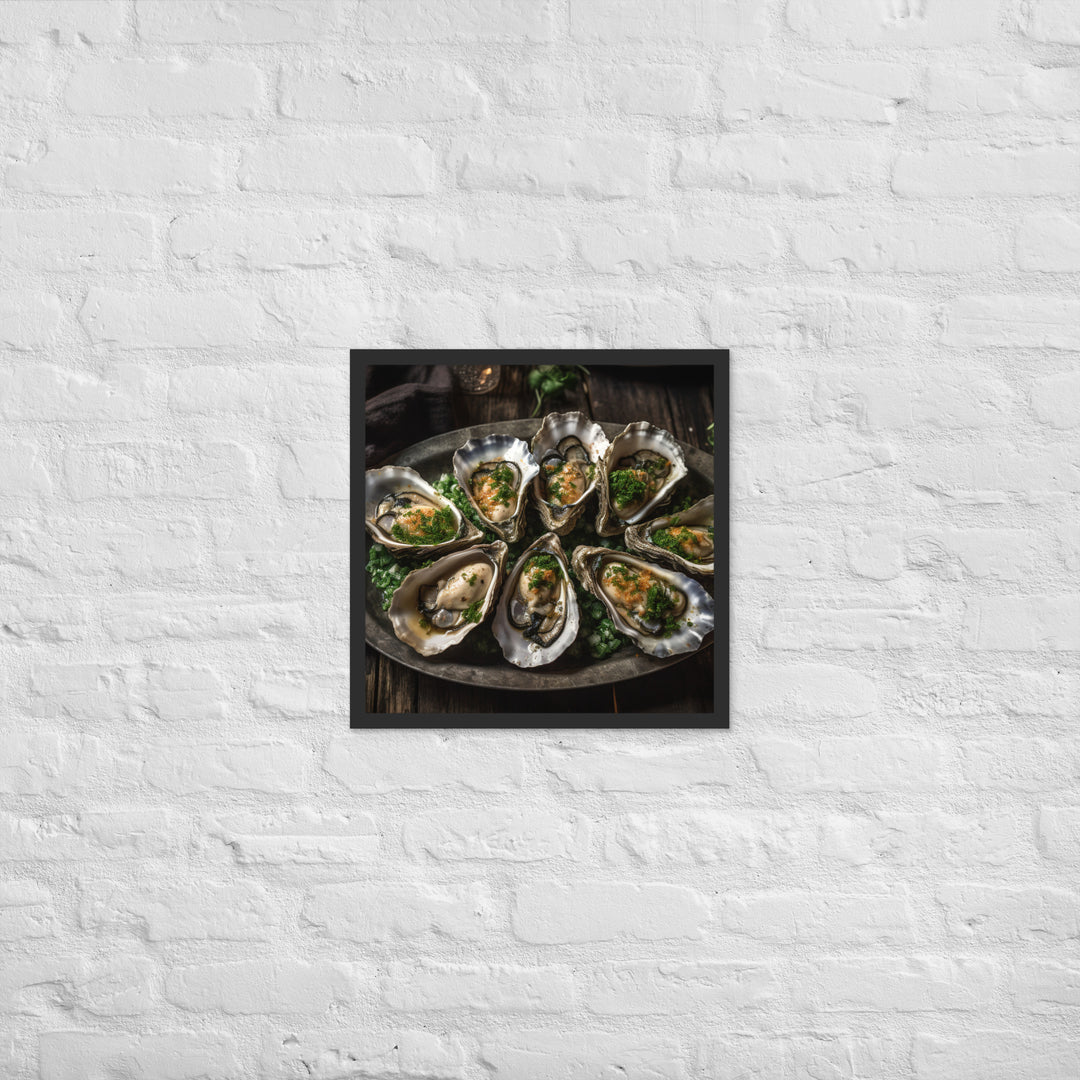 Grilled Eastern Oysters with Garlic Butter Framed poster 🤤 from Yumify.AI