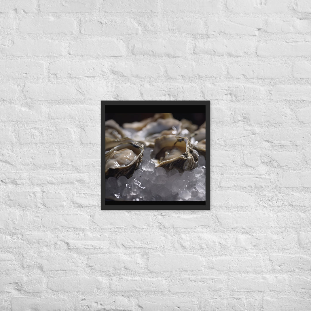 Freshly Shucked Pacific Oysters on Ice Framed poster 🤤 from Yumify.AI