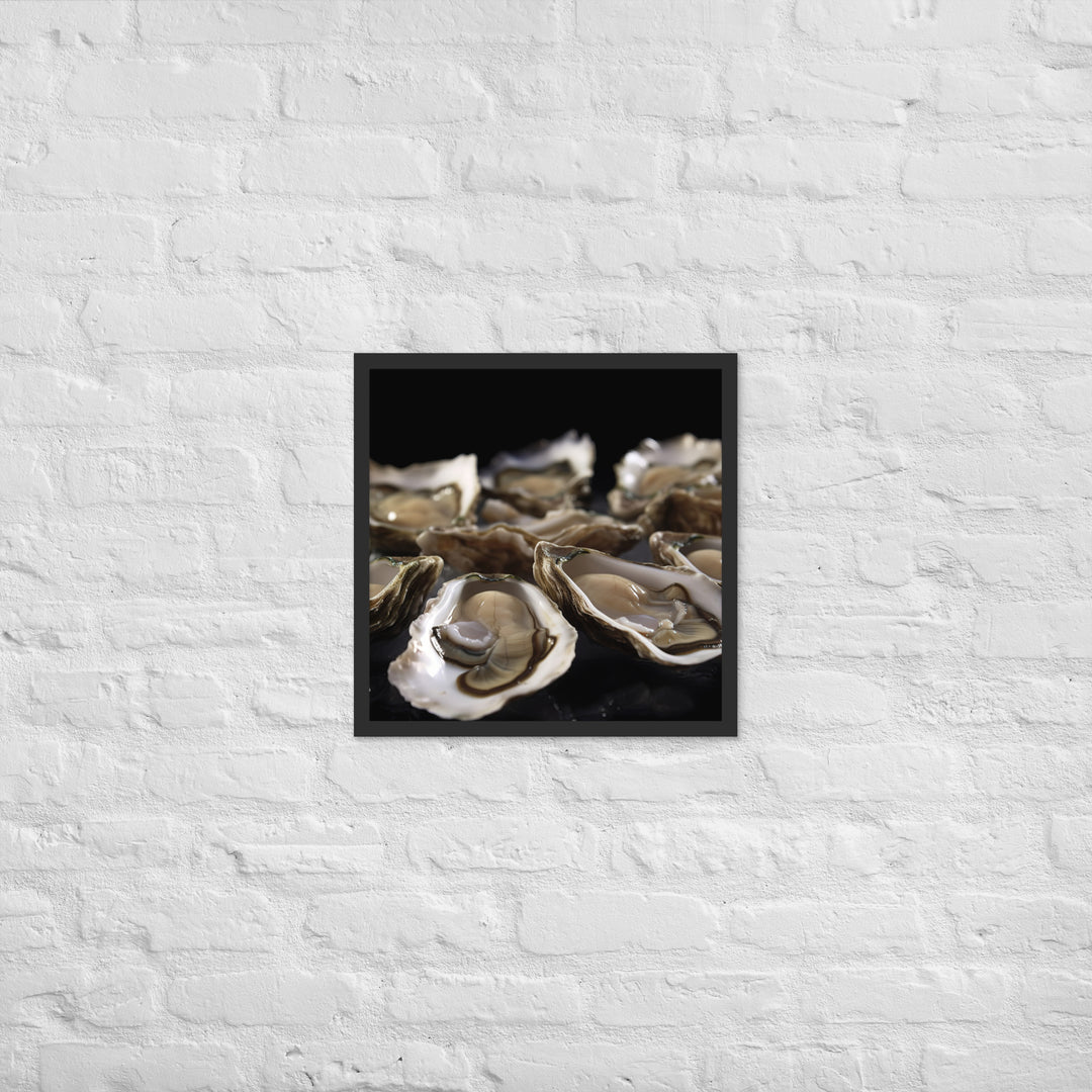 Freshly Shucked Pacific Oysters on Ice Framed poster 🤤 from Yumify.AI