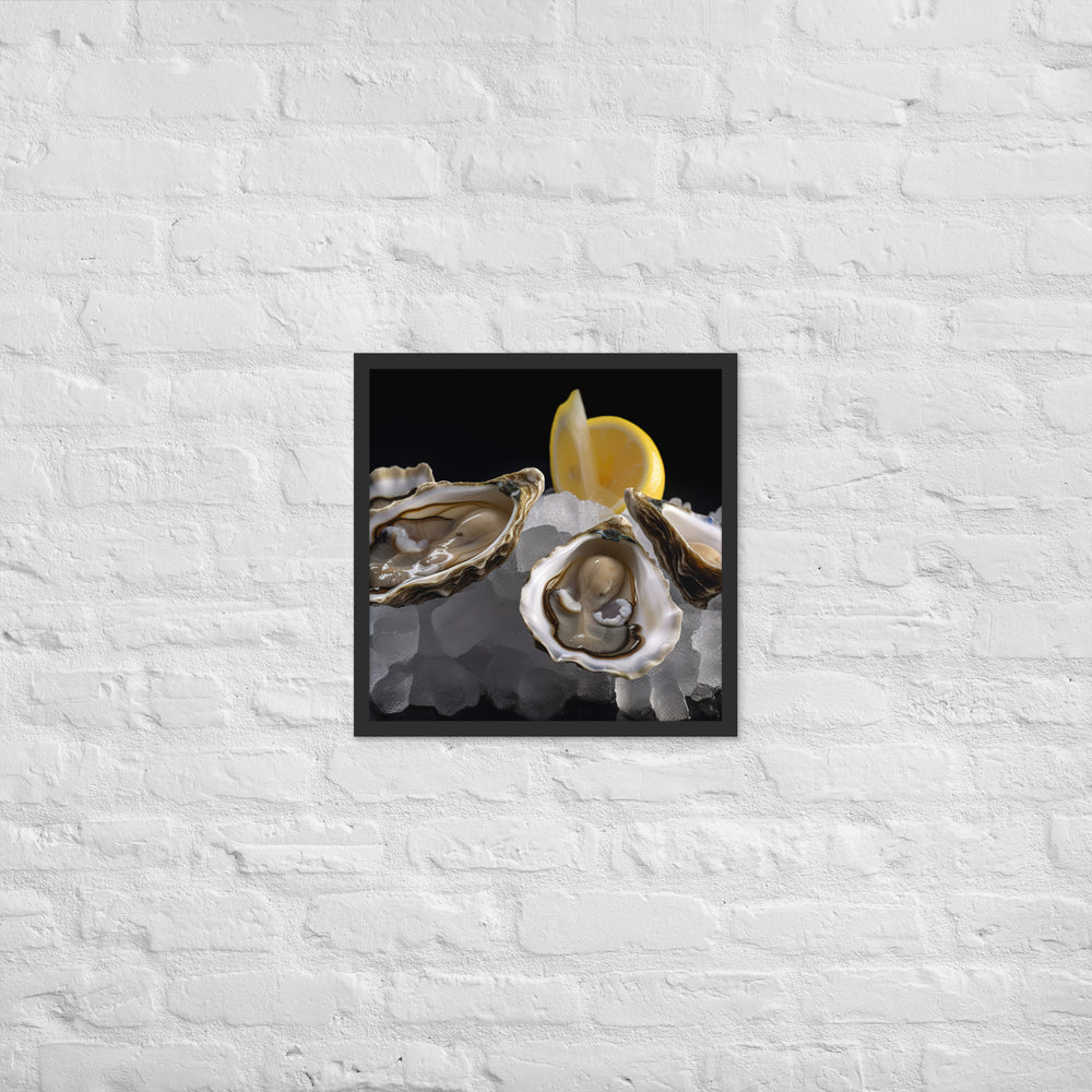 Freshly Shucked European Flat Oysters on Ice Framed poster 🤤 from Yumify.AI