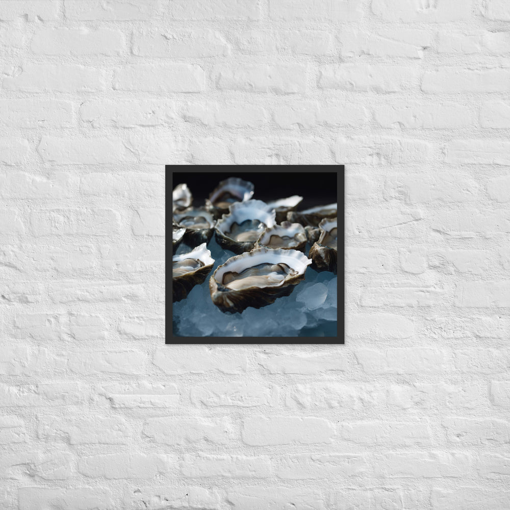 Freshly Shucked Blue Point Oysters on Ice Framed poster 🤤 from Yumify.AI