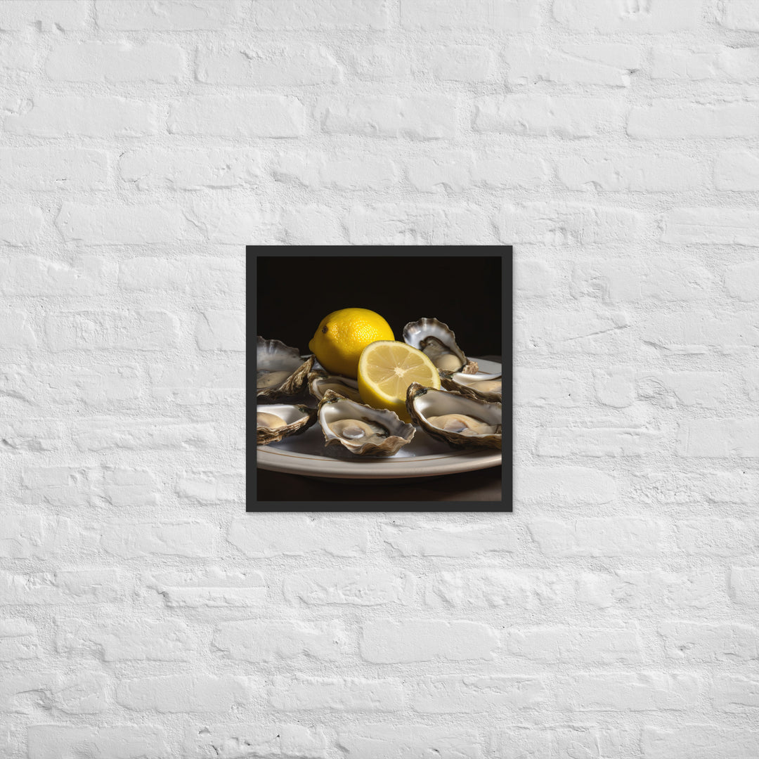 European Flat Oysters with a Splash of Lemon Framed poster 🤤 from Yumify.AI