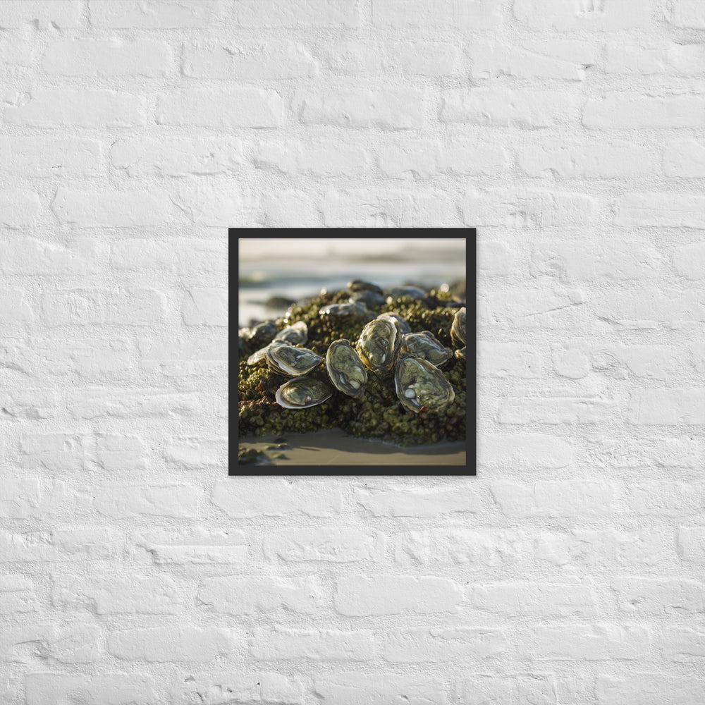 European Flat Oysters on a Bed of Seaweed Framed poster 🤤 from Yumify.AI