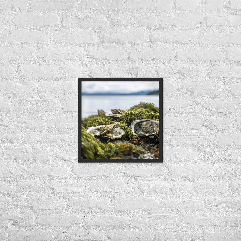 European Flat Oysters on a Bed of Seaweed Framed poster 🤤 from Yumify.AI