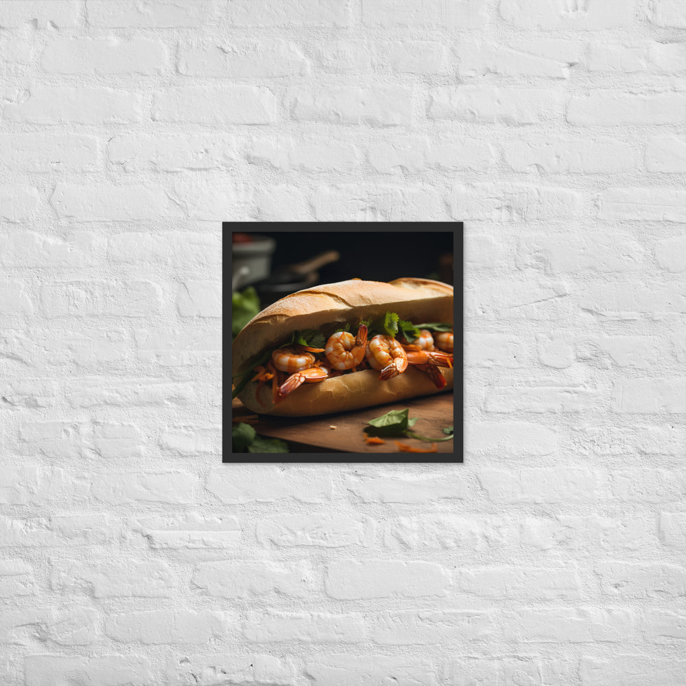 Spicy Banh Mi with Grilled Shrimp and Sriracha Mayo Framed poster 🤤 from Yumify.AI
