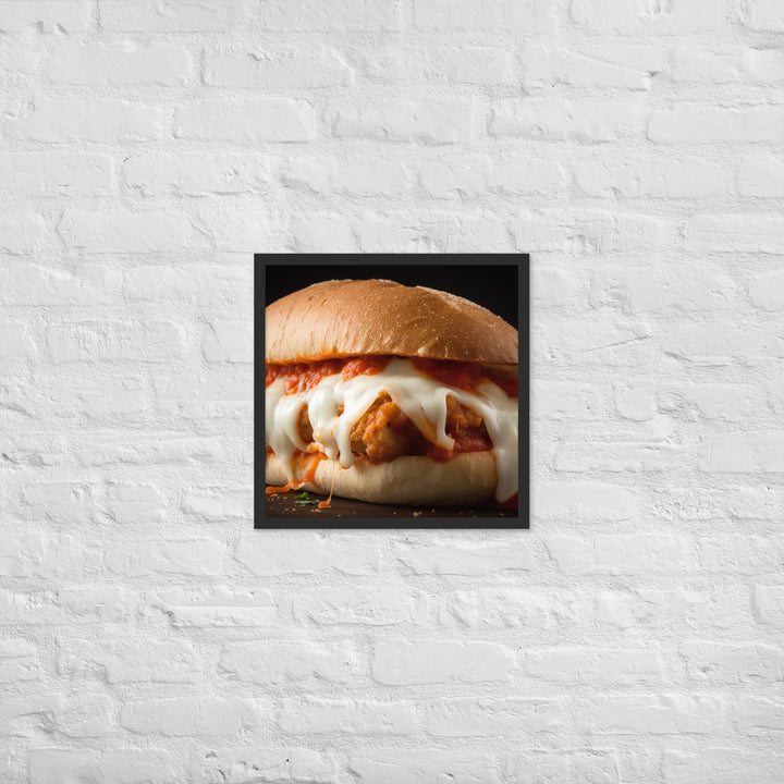 Sizzling Chicken Parmesan on a Hero Roll Framed poster 🤤 from Yumify.AI