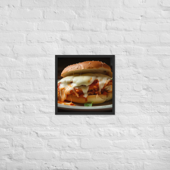 Juicy Chicken Parmesan on a Toasted Bun Framed poster 🤤 from Yumify.AI