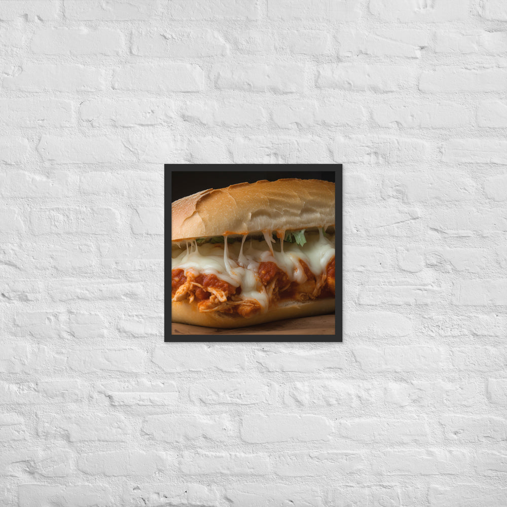 Hearty Chicken Parmesan on a Ciabatta Roll Framed poster 🤤 from Yumify.AI