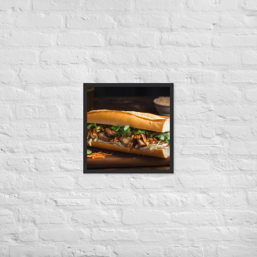 Classic Banh Mi Sandwich with Pork Belly and Caramelized Onion Framed poster 🤤 from Yumify.AI