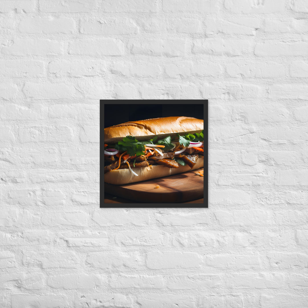 Classic Banh Mi Sandwich with Pork Belly and Caramelized Onion Framed poster 🤤 from Yumify.AI