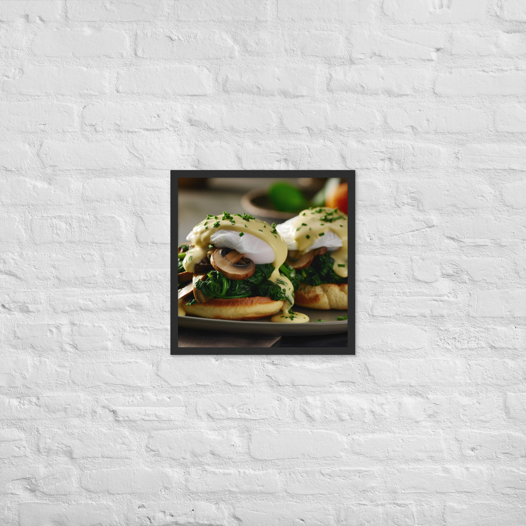 Spinach and Mushroom Eggs Benedict Framed poster 🤤 from Yumify.AI