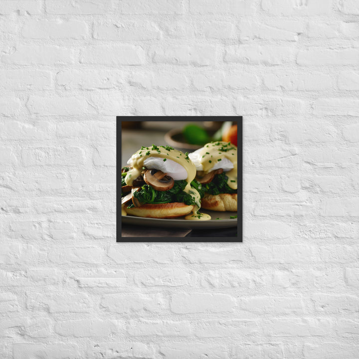 Spinach and Mushroom Eggs Benedict Framed poster 🤤 from Yumify.AI