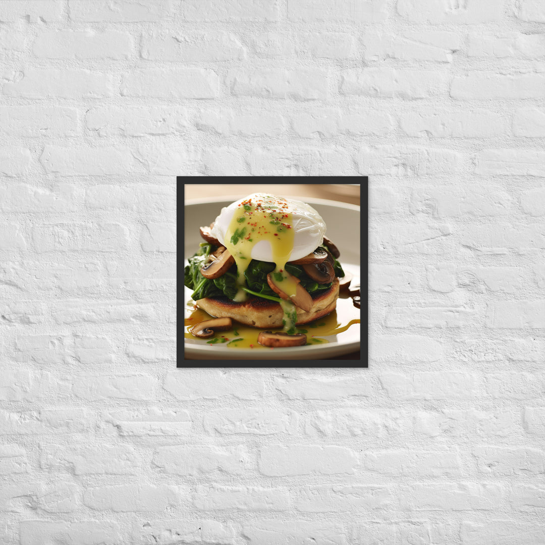 Spinach and Mushroom Eggs Benedict Framed poster 🤤 from Yumify.AI